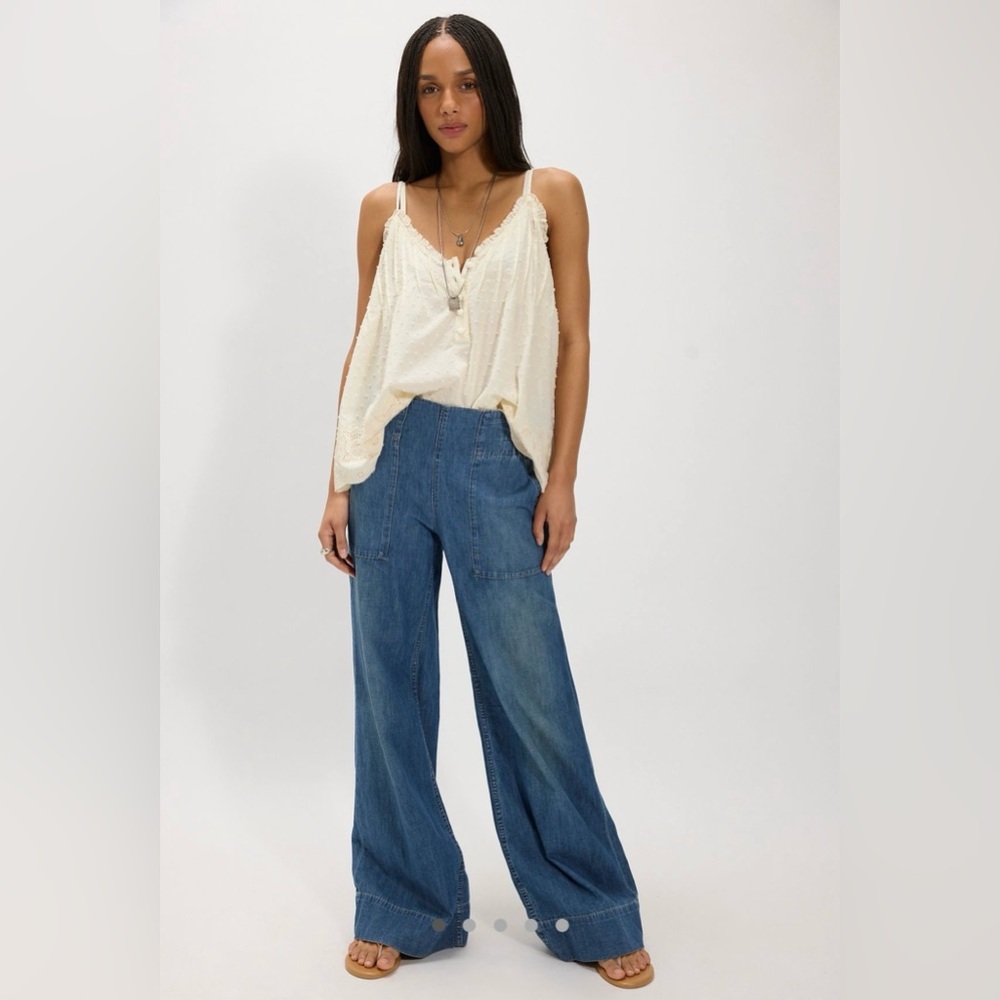 NWT Free People We The Free Breezy Pull-On Wide Leg Jeans XS Cobalt
